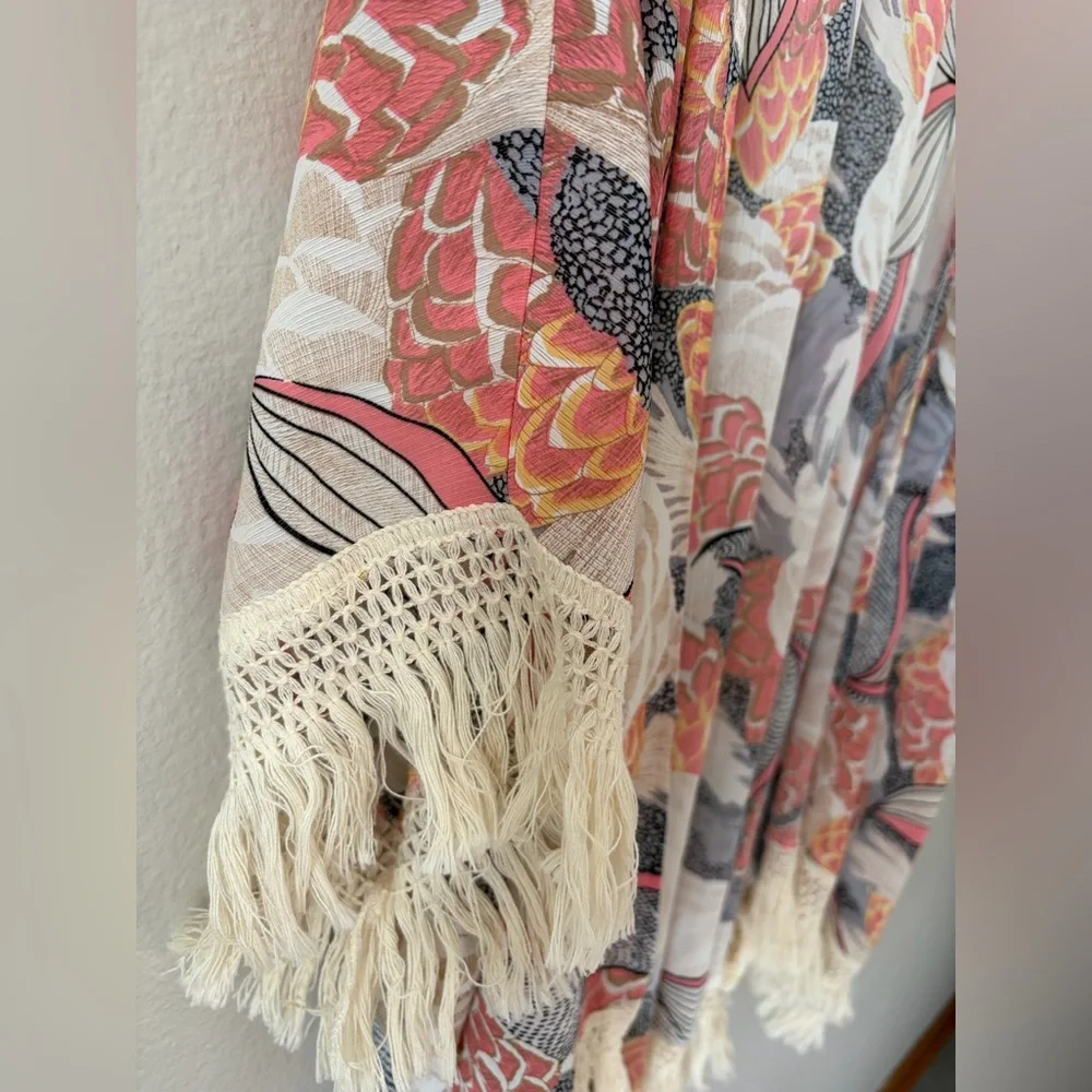 Entro Boho Festival Floral Kimono with Fringe Detail Women’s Small Medium Large - Picture 4 of 8